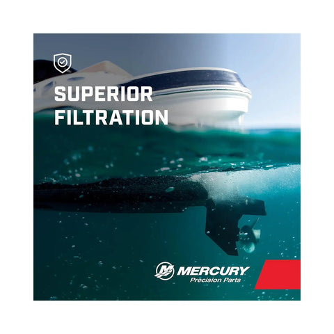 Boat on water showcasing water separating fuel filter for remote mounted filter systems, keeps water from slipping into your engine.