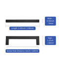 10 Pack Solid Aluminum Matte Black Cabinet Pulls with 5 Inch Hole Center Square Style Handles with size measurements.