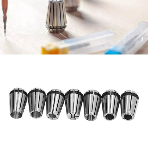 Pro Grade Seven Piece ER Spring Collet Set 1.0mm To 7.0mm For CNC Milling And Drilling, precision collets with 0.01mm tolerance.