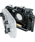 Open view of Underwater Housing For Olympus TG-7 With Filter, 60m/195ft Depth Rating, Black, showing controls and seals