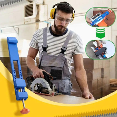 Pro Grade Circular Saw Guide Base Clamp For Straight Bevel And Rip Cuts Adjustable Milling Positioning Jig In Use By Worker