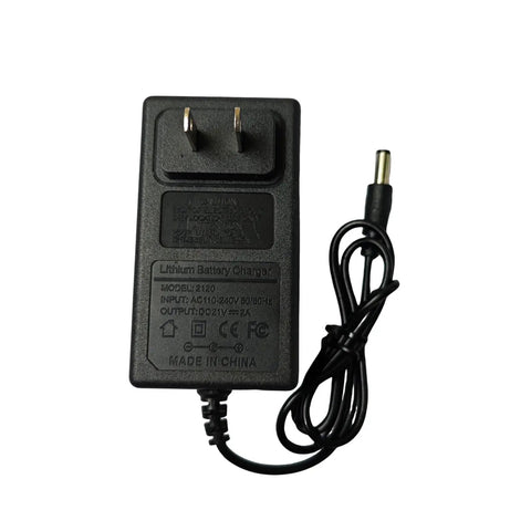 21V 2A Lithium Tool Battery Charger Replacement For Mini Chainsaws front view with power cord and plug