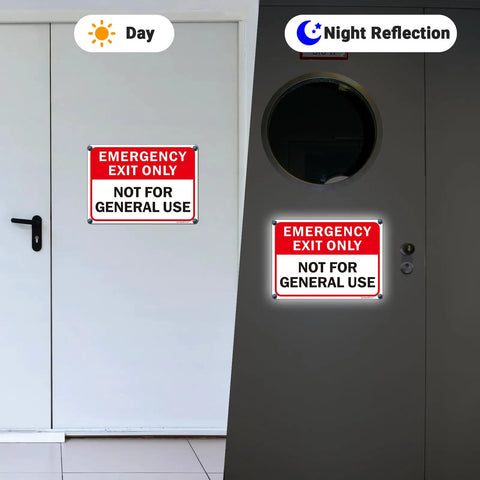 2 Pack Emergency Exit Only Sign Not For General Use Clear As Day Warning Label on white and dark doors, rust-proof aluminum.