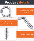 Heavy Duty Eye Hook Screws 0.75 To 1.75 Inches 250 Pcs Nickel Plated Screw Eyes product details, focus on material and thread.