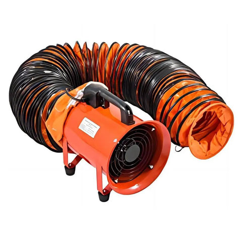 Flexible PVC Duct Hose For Your HVAC Setup Flame Retardant Hard Wearing Beefy Heavy Duty Ventilation Ducting with fan unit attached