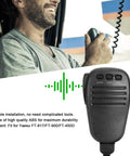 Handheld Microphone Speaker For Two Way Radios Compatible With Yaesu FT 817 FT 900 FT 450D in use close-up