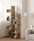 Cactus Shaped Four Tier Bookshelf With Open Cube Shelves Standing 61.4 Inches Tall, showcasing books and decor in a living room.
