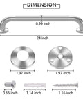 Diagram showing dimensions of 2 Pack 24 Inch Stainless Steel Shower Grab Bars Anti Slip Safety Rail For Bathtub Or Shower with hardware details