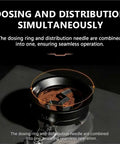 Dosing ring and distribution needle integrated in Rotary Coffee Cloth Wdt Tool for 58 Mm Universal Distributor, smooth operation.