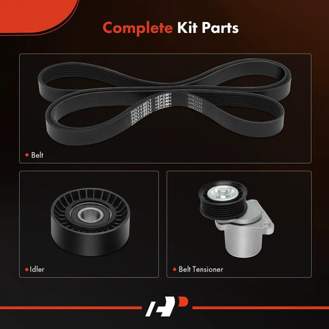 Engine Serpentine Belt Drive Kit With Tensioner And Idler Pulley For Ford Focus 2007 To 2011 And Transit Connect 2010 To 2013 2.0L DOHC