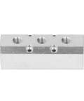 Front view of a heavy duty high flow aluminum pneumatic block with 40x40mm footprint G1/2 inlet and G1/4 outlet for factory automation