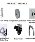Product details for Heavy Duty Wire Spool Rack Holder Steel Dispenser include design features and components.