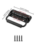 4 Pack Spring Loaded Chest Handles Heavy Duty Foldable Pull Handles with Rubber Grip Black Finish shown with dimensions and screws