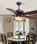 Top Shelf Antique Ceiling Fan 42 Inch With Bright LED Light And Simple Remote Control Bringing Smooth Reverse Breeze For Chill Indoor Or Covered Porch Hangouts Quietly Daily, set in a dining area.