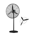 Heavy Duty Industrial Floor Fan With A Damn Powerful High Velocity Commercial Air Circulator And Premium Copper Motor Plus Three Speed Settings For A Beast Mode Factory Grade Cooling Setup, tall black fan with strong blades.