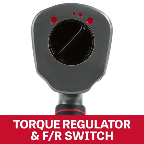 Heavy Duty 1 Inch Pistol Grip Aluminum Impact Wrench showing torque regulator and forward/reverse switch.