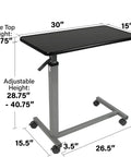 Heavy Duty Adjustable Overbed Table With Ball Bearing Casters, versatile rolling bedside desk with adjustable height shown.