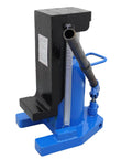 Heavy Duty Workhorse Air Hydraulic Toe Jack 15 To 30 Ton Lift Capacity showing black and blue steel design for auto repair tasks.