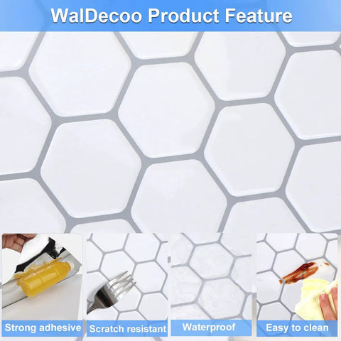 White 3D Hexagonal Peel And Stick Wall Tiles Set 10 Sheets Waterproof Self Adhesive Backsplash For Kitchen And Bathroom features