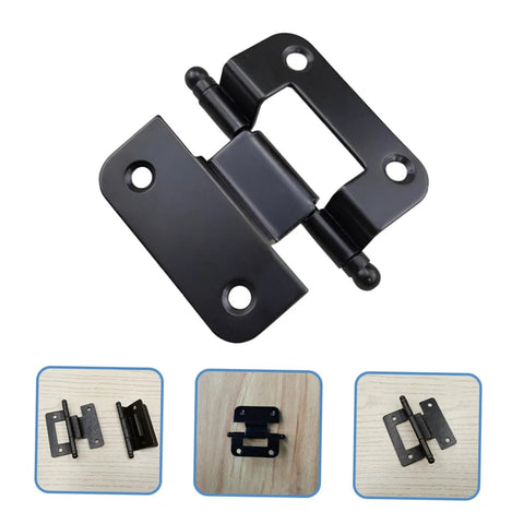 10-pack black metal cabinet hinges, self-closing, flush-mount two-leaf design for kitchen, bathroom or wardrobe