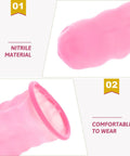 Premium Latex Finger Cots 100 Pack Anti Static Breathable Protective Covers close-up showing flexible pink latex material.