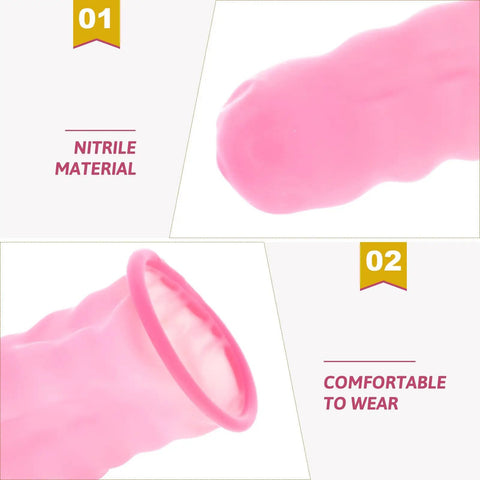 Premium Latex Finger Cots 100 Pack Anti Static Breathable Protective Covers close-up showing flexible pink latex material.