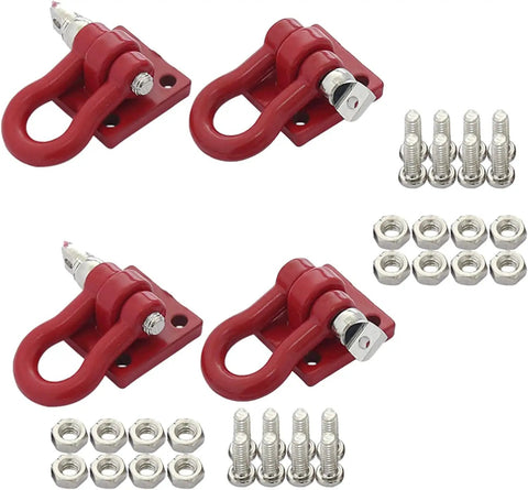 Red Metal RC Crawler Trailer Tow Hook Set Four Piece D Shackles With Buckle Winch Accessories For One Tenth Scale RC Cars And Trucks
