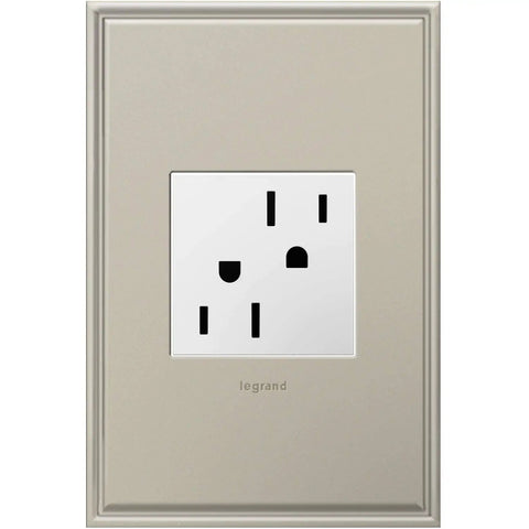 Tamper-Resistant 15A Outlet 12 Pack Gloss White Finish Contractor Pack ARTR152W4-12PK Wall Plate Not Included Kid Safe Shutter System For Home Reno And Remodels shown on wall