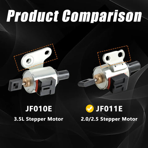Comparison of JF010E and JF011E stepper motors for CVT systems, highlighting the Brand New CVT Transmission Step Motor 2.0L 2.5L Replacement JF011E RE0F10E Fits Nissan Altima 2009 2010 2011 2012 Rogue SL SV AWD Sentra 2007 2012 Dodge Caliber 2.5L 2.0L 4 Cylinder