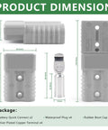 Heavy Duty 175 Amp Battery Quick Connect for 1 0 AWG Cable 600V Power Plug Kit with dimensions and terminal close-up