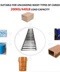 Heavy-Duty 40Cm Stainless Steel Roller Conveyor With 13 Foot Length For Super Fast Material Handling And Efficient Goods Transport In Any Woodworking Shop Or Industrial Setup Without Rusting shown with various cargo types for load capacity.