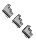 Bulletproof Three Piece Inside And Outside Jaw Chuck Set Featuring Self Centering Grip For Lathe Machining Precision Metalworking Tools showing three steel jaws.