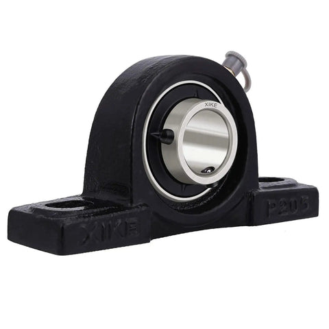 Front view of Two Pack UCP205 Pillow Block Bearings 25mm ID Heavy Duty Self Aligning Cast Iron Solid Base Chromium Steel Bearings.