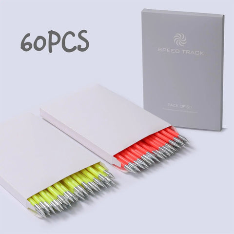 60 Piece Red And Yellow 6.25 Inch Archery Crossbow Bolts Set For 50 To 80 Lb Pistol Crossbows in box with sharp metal tips