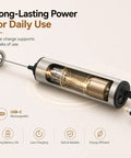 Rechargeable Milk Frother With Stand Electric Whisk Foam Maker USB C Two Speed Handheld Drink Mixer For Coffee Latte Cappuccino Matcha Drinks Silver Finish with USB-C charging cable