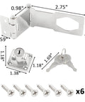 3 Inch Keyed Door Lock Hasp Latch In Stainless Steel with screws, keys, and measurements shown, suitable for cabinets and barn doors installation