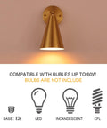 Gold Brass Wall Sconces Set Of 2 With Dope Adjustable Swing Arm Lamps And Metal Shades Modern Farmhouse Style Indoor Wall Lighting