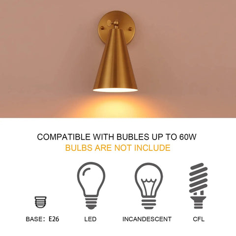 Gold Brass Wall Sconces Set Of 2 With Dope Adjustable Swing Arm Lamps And Metal Shades Modern Farmhouse Style Indoor Wall Lighting