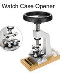 Pro Grade Oyster Watch Case Opener Bench Tool Kit With 6 Dies For Rolex And Tudor Back Case Removal on wooden base