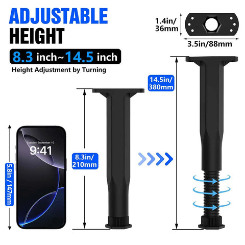 Adjustable Telescopic Bed Support Legs Center Stabilizer measuring 8.3 to 14.5 inches for mattress support and leveling.