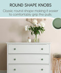 Six Pack Grayish Green Aluminum Self Adhesive Knobs For Cabinets And Drawers Easy Stick On Cupboard Handles No Drill Needed Dresser Window Closet Upgrade on white dresser