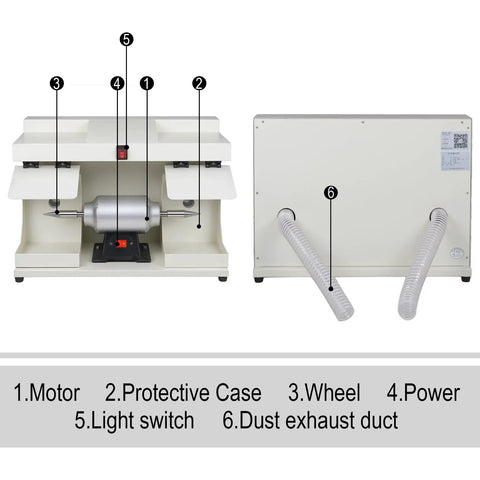 ZGOOD 550W Large Space Bench Grinder Buffing Machine With LED Light, motor, protective case, wheels, and dust exhaust shown.