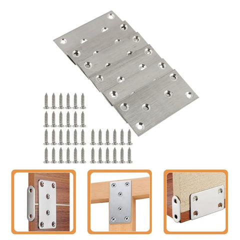 Stainless Steel Brace Plates Set With Screws, Corrosion Resistant Flat Corner Joining Plates For Table And Furniture Repair, 10 Piece Pack.