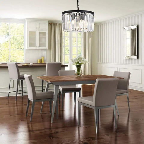 Modern Black Crystal Chandelier Lighting With K9 Crystals Round Pendant Ceiling Light For Dining Room Kitchen Island Foyer And Bedroom Adjustable Hanging Fixture For A Dope Sleek Look over dining table and chairs