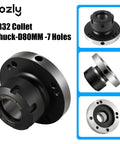ER32 Collet Chuck 80mm Diameter 7 Hole Precision Lathe Tool For CNC Milling And Engraving, side and top view shown