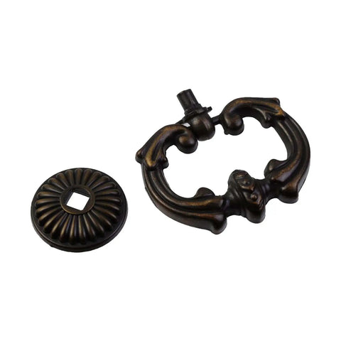 2 Pack Vintage Cabinet Ring Pulls With Oil Rubbed Bronze Finish, zinc alloy, 66x66mm, shown with decorative base and screws
