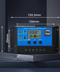 Powerful 12V 24V PWM Solar Controller With LCD Display And USB Output, 100A MPPT Style Solar Charger dimensions view