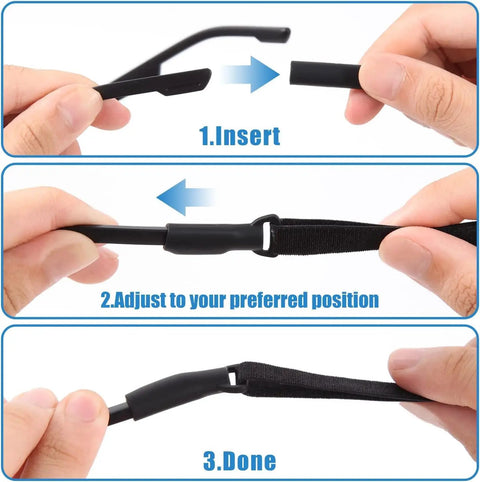 Adjustable Glasses Straps 3 Pack No Tail Eyewear Retainer For Men Women Kids Fits Eyeglasses And Sunglasses Black 7.5 To 13.5 Inches Soft Comfortable Elastic Polyester For All Day Comfort And Secure Fit