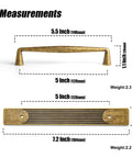 Image showing measurements of Antique Brass Zinc Alloy Cabinet Handle With Backplate 5 Inch Hole Center 128mm Cabinet Pull Hardware.