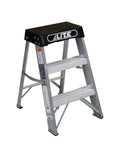Rock Solid 2 Step Aluminum Work Stool, Heavy Duty Industrial Step Ladder With 300 Pound Load Rating, compact design for tight spaces.